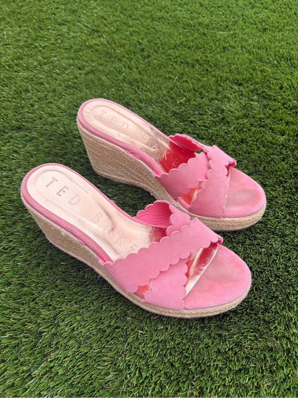 Ted Baker Pink Scallop Strap Wedge Espadrilles